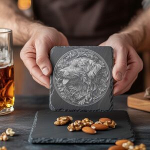 Slate Coaster File | Dog & Flower 3D