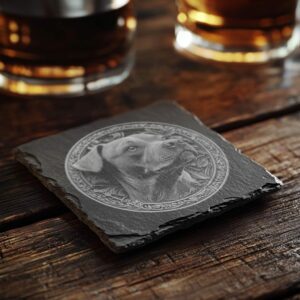 Slate Coaster File | Dog & Flower 3D