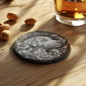 Slate Coaster File | Dog & Flower 3D