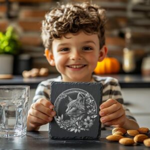 Slate Coaster File | Dog & Flower 3D