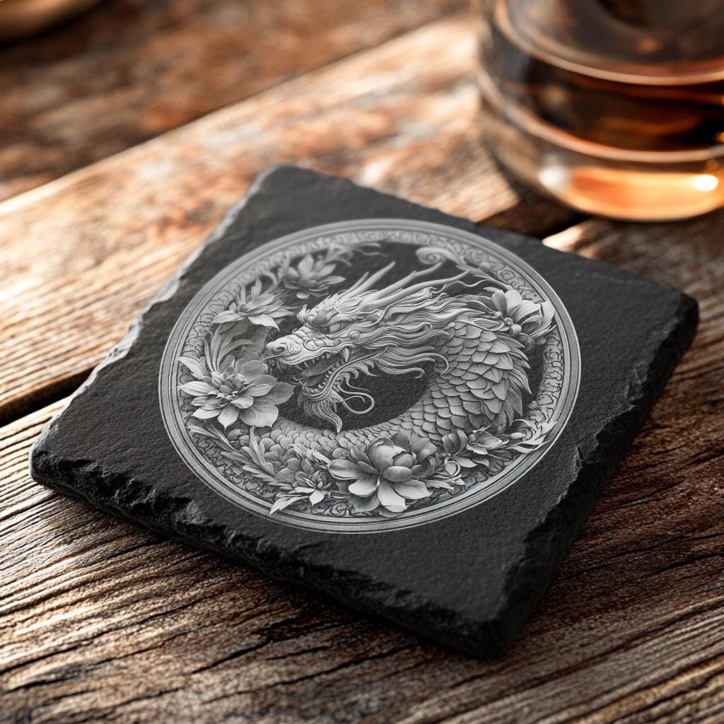 Fichier de sous-verres en ardoise | Décor PNG illusion 3D de dragon