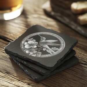 Slate Coaster File | Hummingbird & Flower 3D