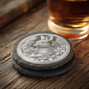 Slate Coaster File | Rabbit & Flower 3D