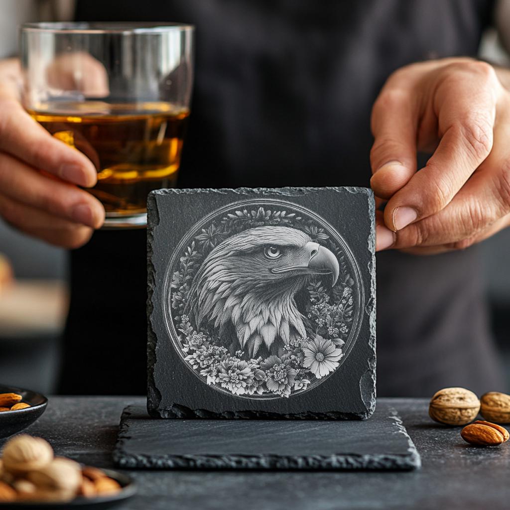 Slate Coaster File | Wild Eagle 3D Illusion PNG Decor