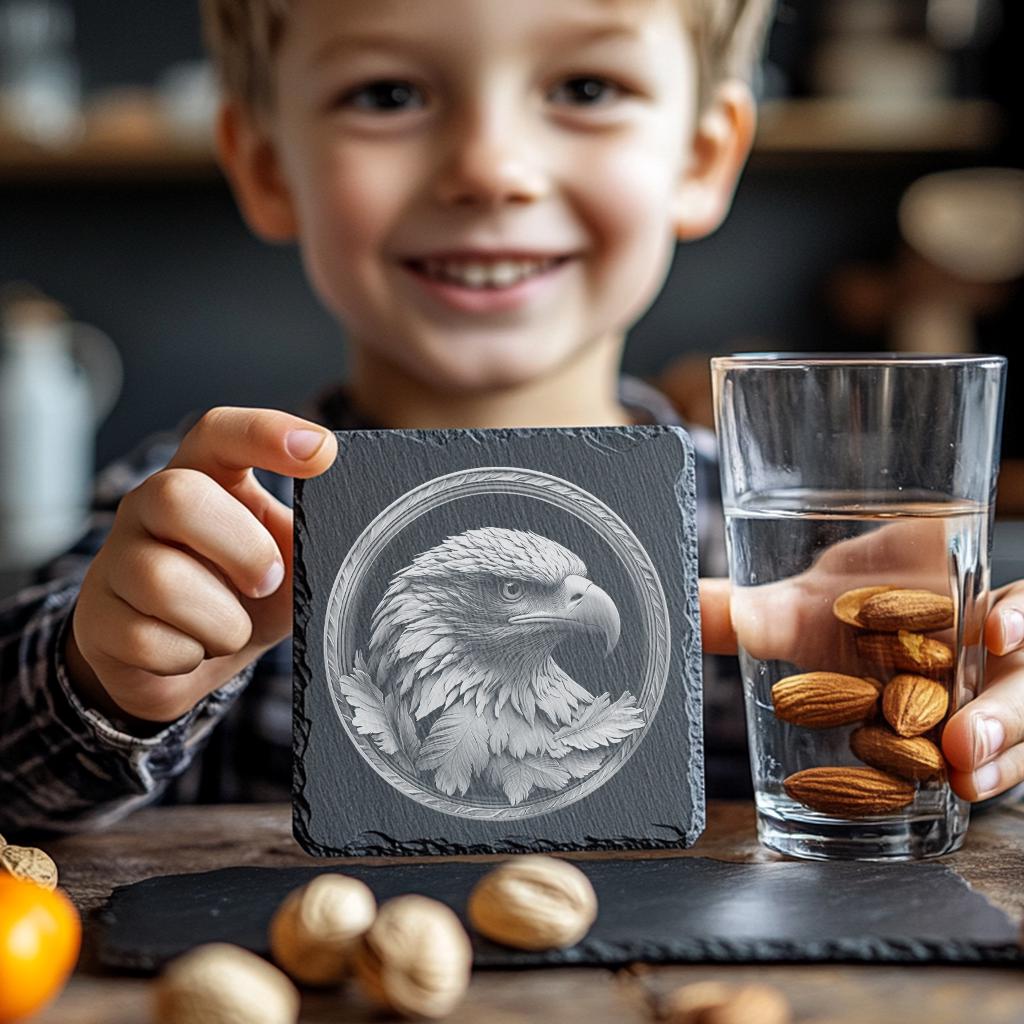 Slate Coaster File | Wild Eagle 3D Illusion PNG Decor