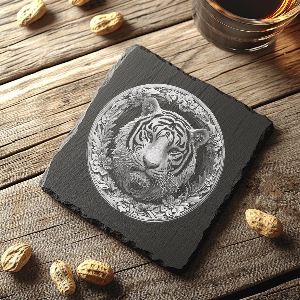 Slate Coaster File | Wild Tiger 3D Illusion PNG Decor