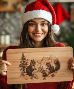 Squirrel Family Charcuterie Board | Christmas Laser Engraving