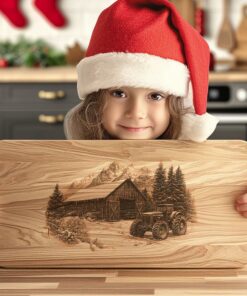 Winter Barn & Tractor Charcuterie Board Laser Engraving