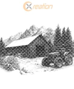 Winter Barn & Tractor Charcuterie Board Laser Engraving