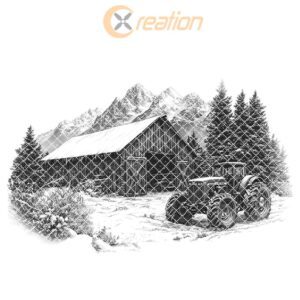 Winter Barn & Tractor Charcuterie Board Laser Engraving