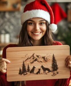 Schneidebrettcharcuterie der Wolfsfamilie | Lasergravur-Datei für Weihnachten