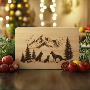 Wolf Family Charcuterie Board | Christmas Laser Engraving