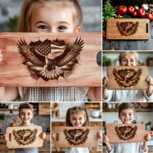 6 American Eagle Flag Charcuterie Board Engravings, 3D