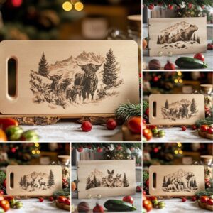 6 Christmas Charcuterie Board Engravings, Wild Animal Family