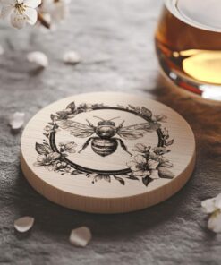 Bee and Flower 3D Illusion Wood Coaster Engraving