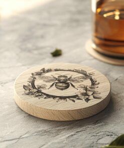 Bee and Flower 3D Illusion Wood Coaster Engraving