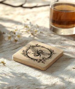 Bee and Flower 3D Illusion Wood Coaster Engraving