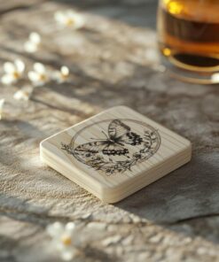 Butterfly and Flower 3D Illusion Wood Coaster Engraving