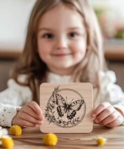 Butterfly and Flower 3D Illusion Wood Coaster Engraving