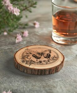 Butterfly and Flower 3D Illusion Wood Coaster Engraving