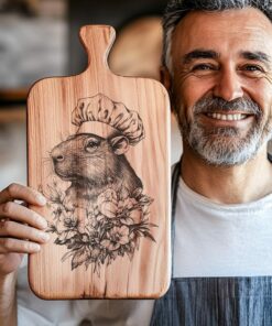 Grabado de tabla de charcutería con chef capibara