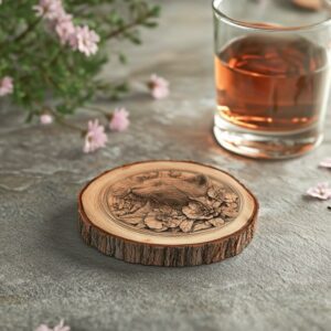 Cat and Flower 3D Illusion Wood Coaster Engraving