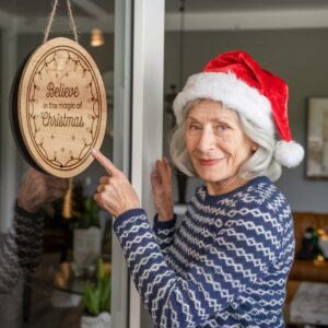 Grabado de Letrero Redondo de Navidad, Cree en