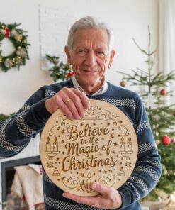 Christmas Round Sign Engraving, Believe in the Magic