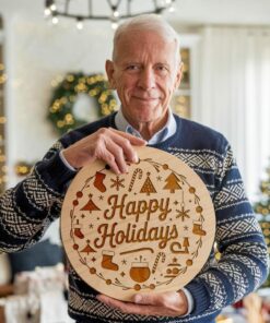 Gravure de Panneau Rond de Noël, Joyeuses Fêtes