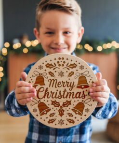 Christmas Round Sign Engraving, Merry Christmas | SVG