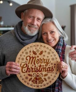 Grabado de Letrero Redondo de Navidad, ¡Feliz Navidad!