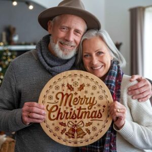 Christmas Round Sign Engraving, Merry Christmas | SVG