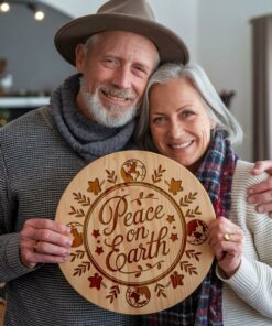 Christmas Round Sign Engraving, Peace On Earth |