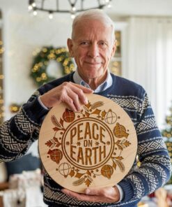 Christmas Round Sign Engraving, Peace On Earth |