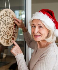 Christmas Round Sign Engraving, Peace On Earth |