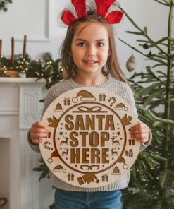 Gravure de Panneau Rond de Noël, Santa Arrêtez-vous