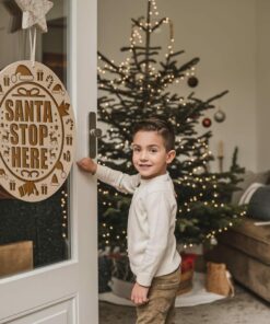 Christmas Round Sign Engraving, Santa Stop Here |