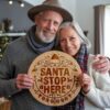 Christmas Round Sign Engraving, Santa Stop Here |