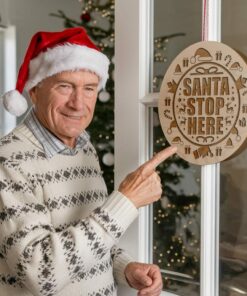 Christmas Round Sign Engraving, Santa Stop Here |