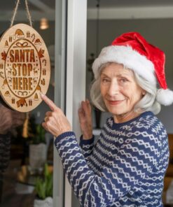 Christmas Round Sign Engraving, Santa Stop Here |