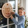 Christmas Round Sign Engraving, Santa Stop Here |