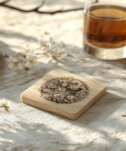 Dog and Flower 3D Illusion Wood Coaster Engraving