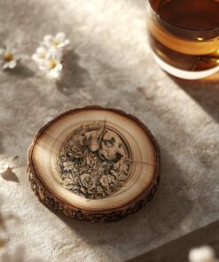 Dog and Flower 3D Illusion Wood Coaster Engraving