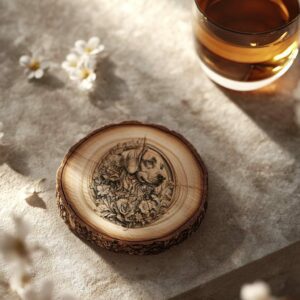 Dog and Flower 3D Illusion Wood Coaster Engraving