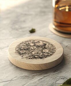 Dog and Flower 3D Illusion Wood Coaster Engraving