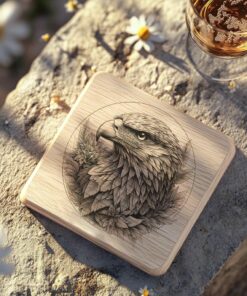 Eagle and Flower 3D Illusion Wood Coaster Engraving | PNG Téléchargement #005