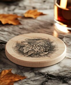 Eagle and Flower 3D Illusion Wood Coaster Engraving