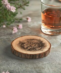 Eagle and Flower 3D Illusion Wood Coaster Engraving