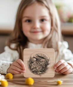 Eagle and Flower 3D Illusion Wood Coaster Engraving