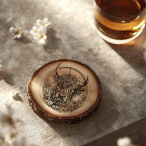 Highland Cow 3D Illusion Wood Coaster Engraving |